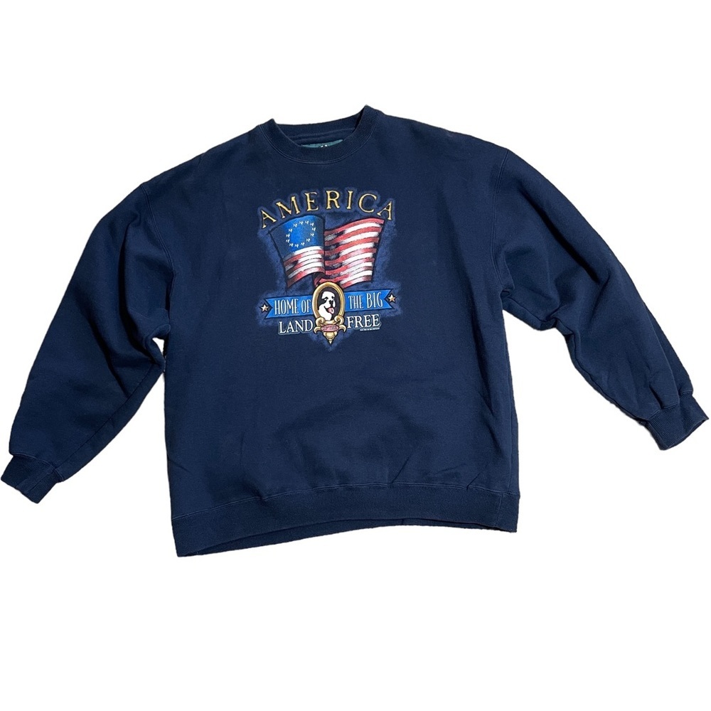 Vintage90s Big Dogs Crew Neck Blue Oversized Sweatshirt America Home Of The Free